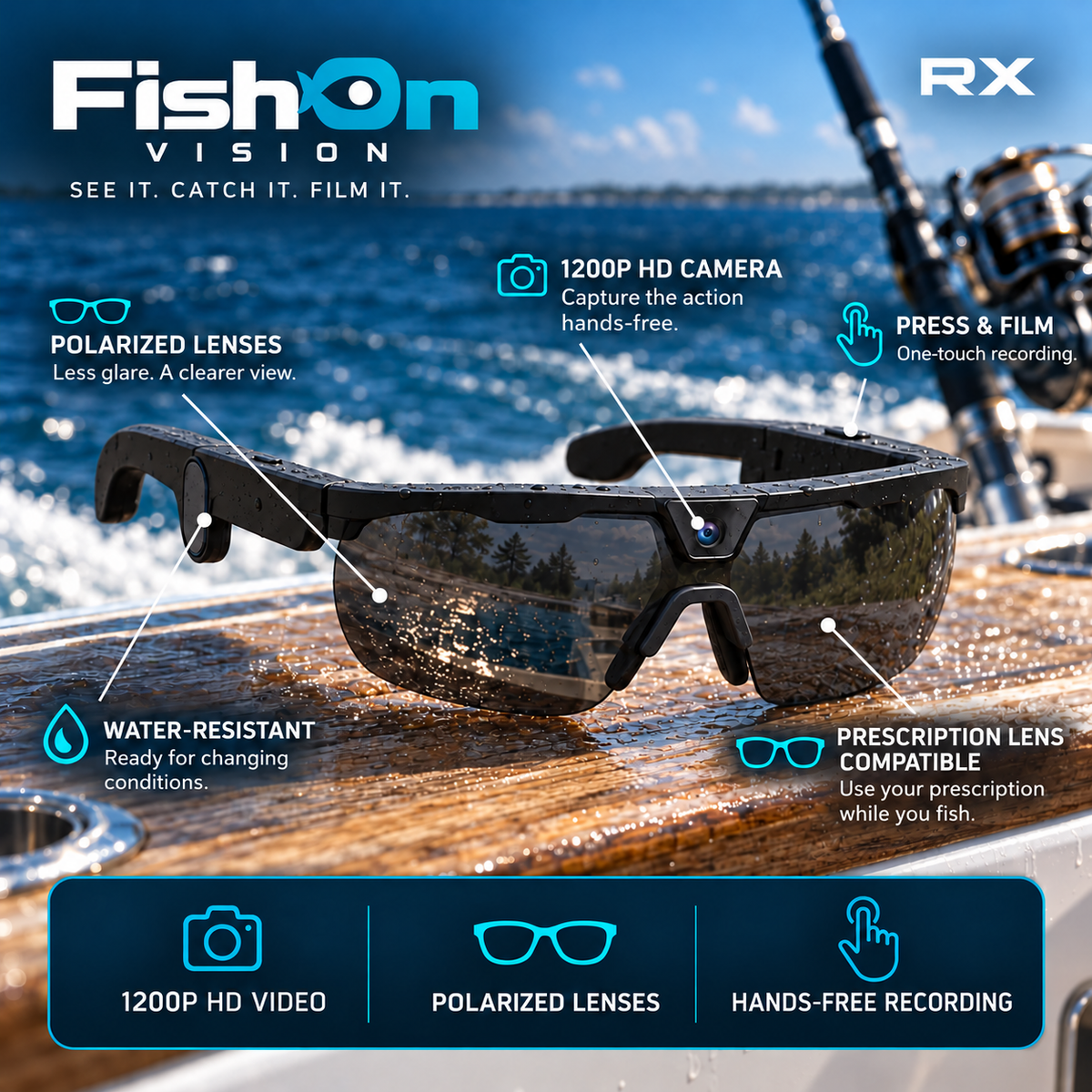 FishOn Vision RX prescription camera clip-on sunglasses